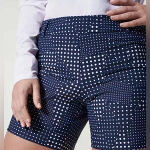 Spanx 4” Pull-On Sunshine Shorts - Sz Large - Navy Patchwork Dot